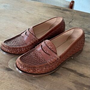 J. Crew Brown Woven Leather Penny Loafers